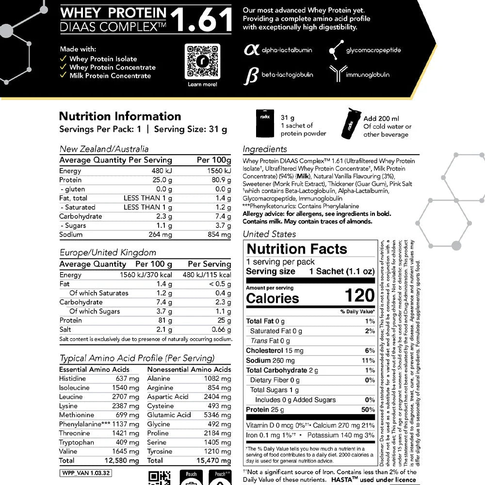 Radix Nutrition - Whey Protein Complex 1.61 15 Single Serves - Vanilla