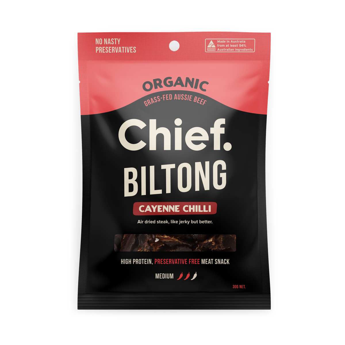 Chief. Cayenne Chilli Biltong 30g Jireh Health