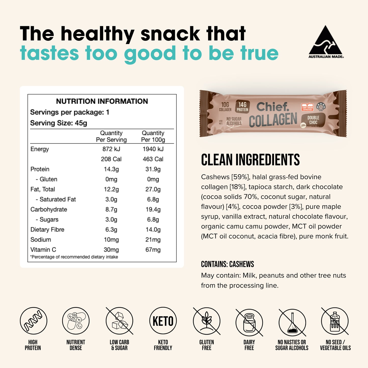 Chief. Collagen Bar Double Choc 45g