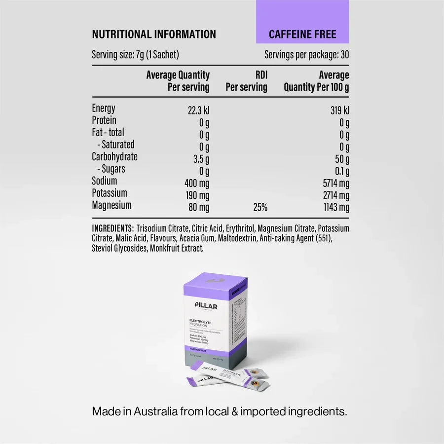 Pillar Performance Electrolyte Hydration Passionfruit - 15 x 7g Sachets Sure Step Asia