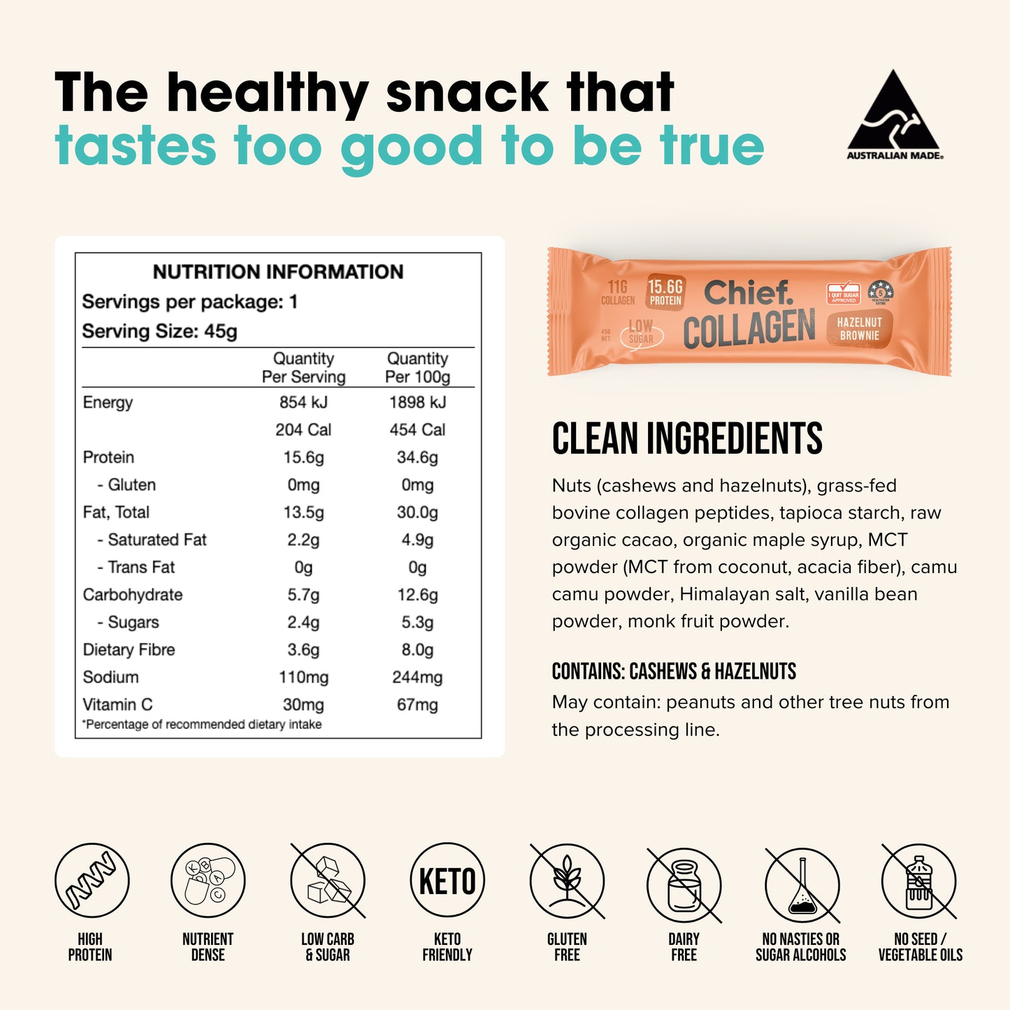 Chief. Collagen Bar Hazelnut Brownie 45g