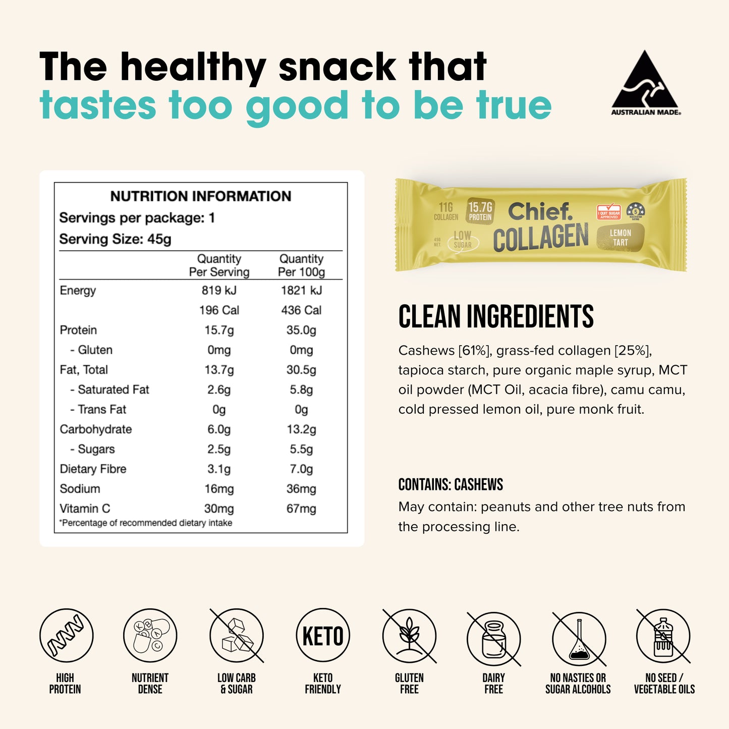 Chief. Collagen Bar Lemon Tart 45g