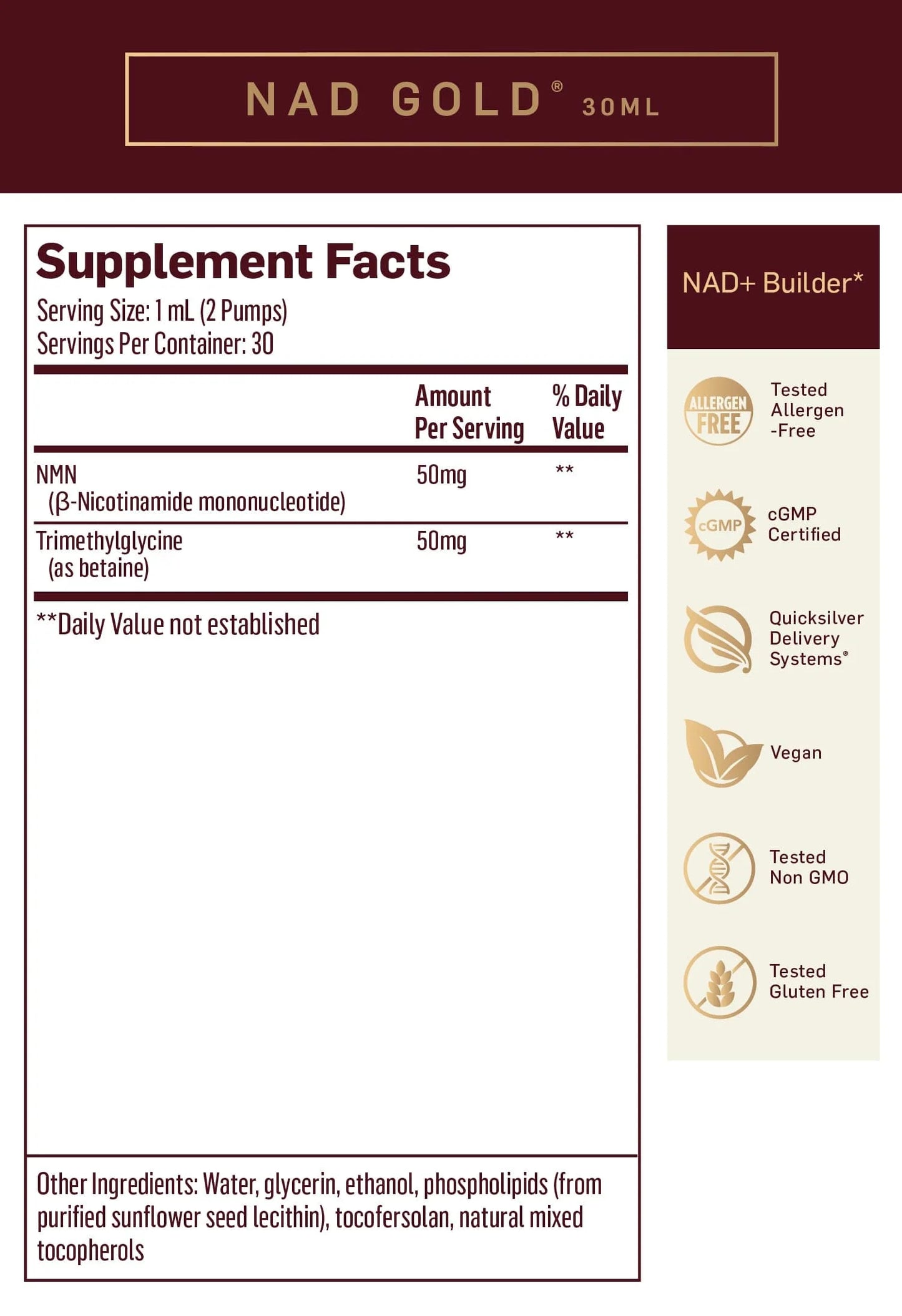 Quicksilver Scientific NAD+ Gold® 30ml