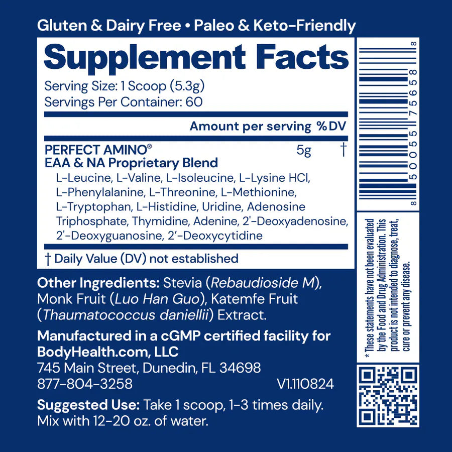 BodyHealth Perfect Amino Powder 60 Serving (Unflavored) Bonasana Health